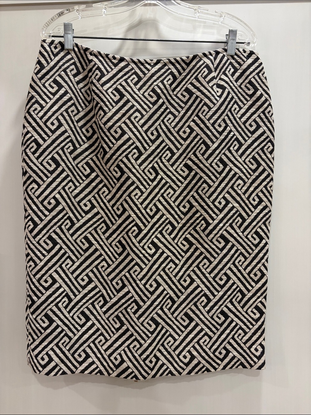 Lafayette 148 Classic Brown and Cream Geometric linen blend Pencil Skirt